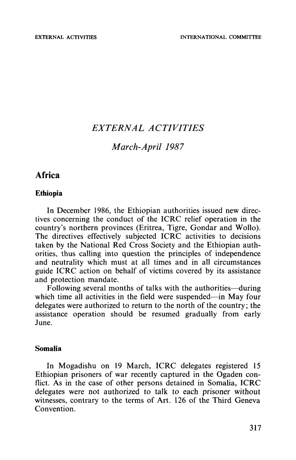 EXTERNAL ACTIVITIES March-April 1987