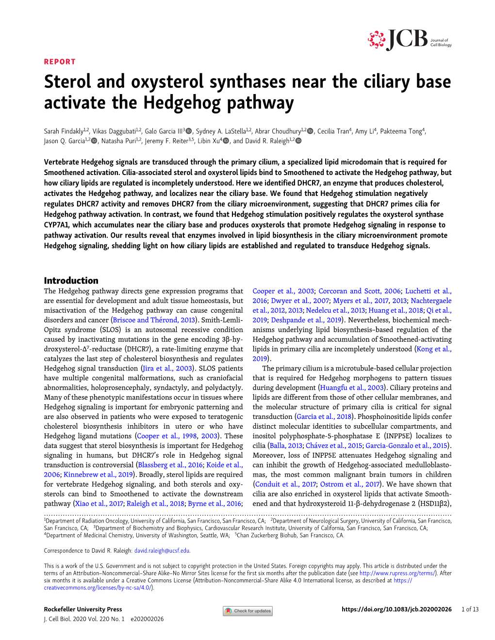 Sterol and Oxysterol Synthases Near the Ciliary Base Activate the Hedgehog Pathway