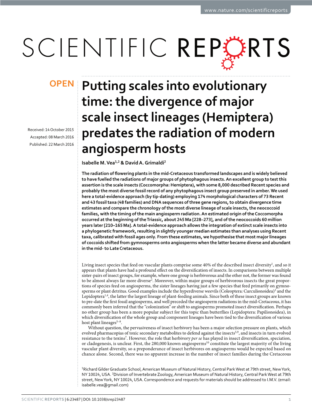 The Divergence of Major Scale Insect Lineages (Hemiptera)