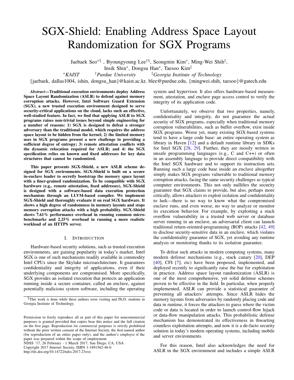 SGX-Shield: Enabling Address Space Layout Randomization for SGX Programs