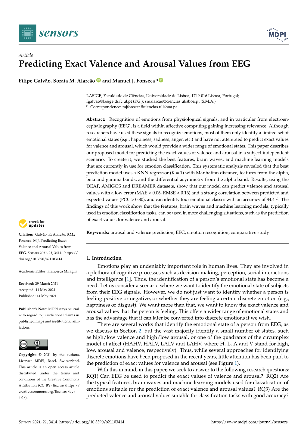 Predicting Exact Valence and Arousal Values from EEG