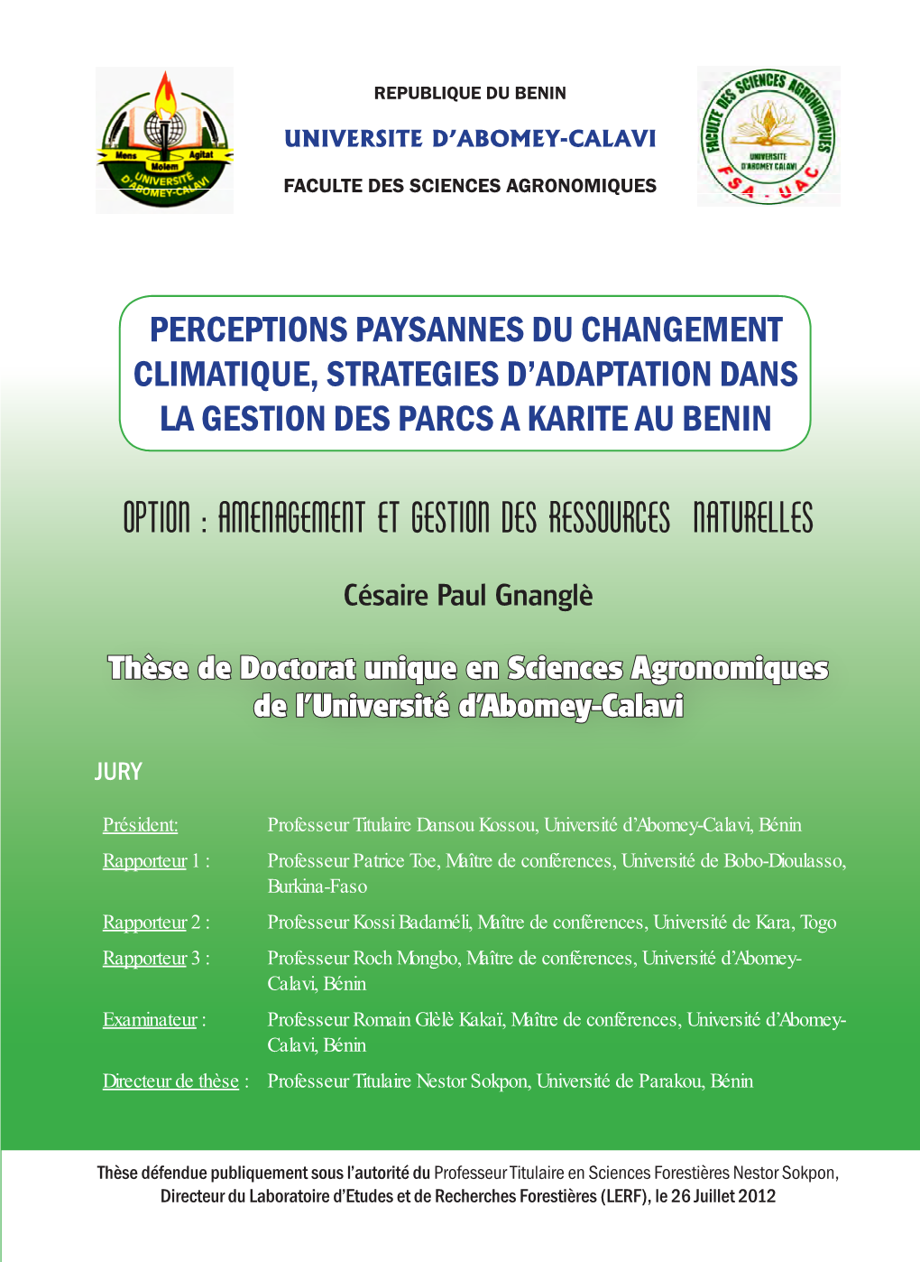 Option : Amenagement Et Gestion Des Ressources Naturelles