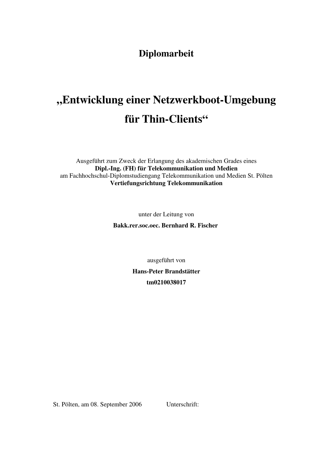 „Entwicklung Einer Netzwerkboot-Umgebung Für Thin-Clients“