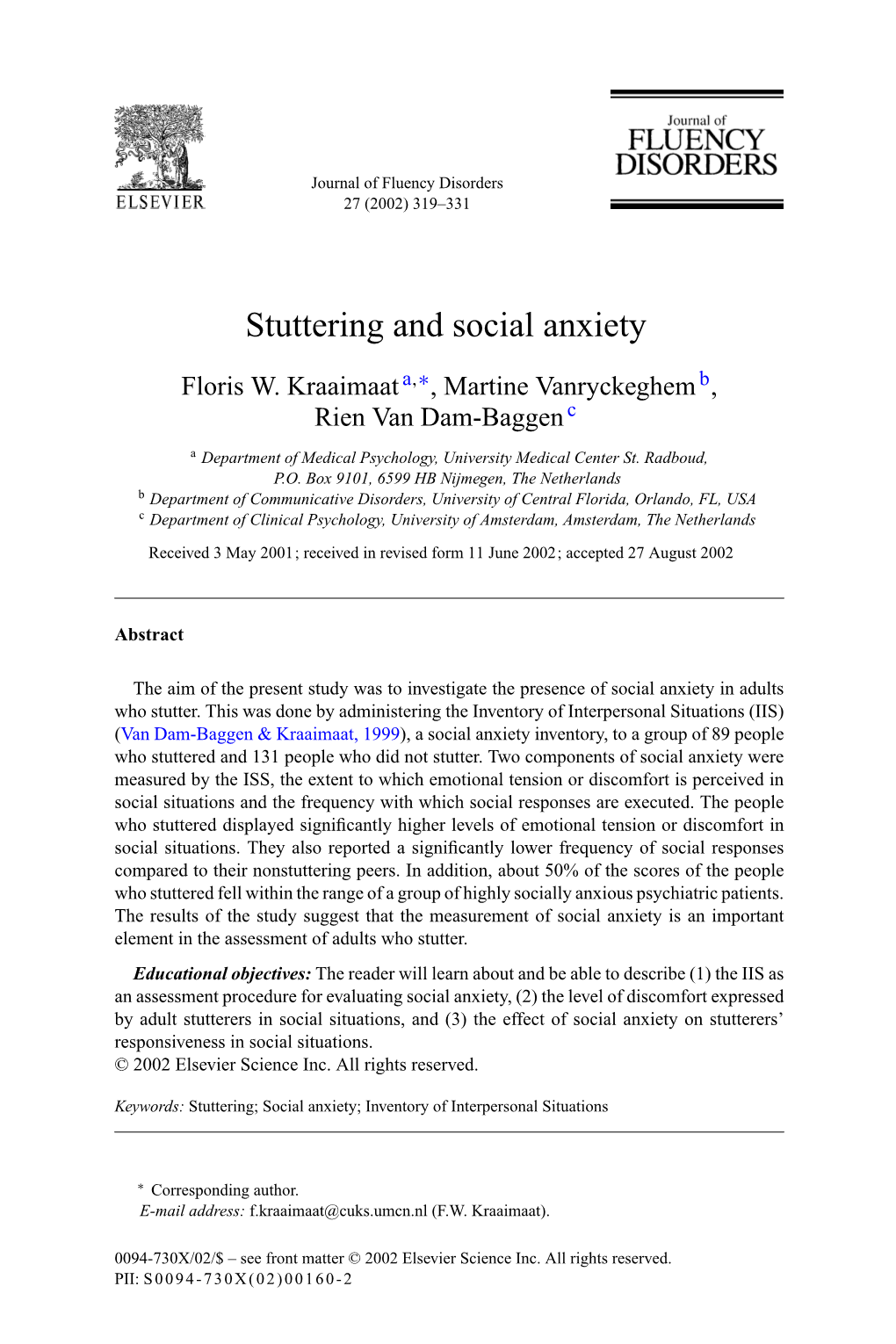 Stuttering and Social Anxiety