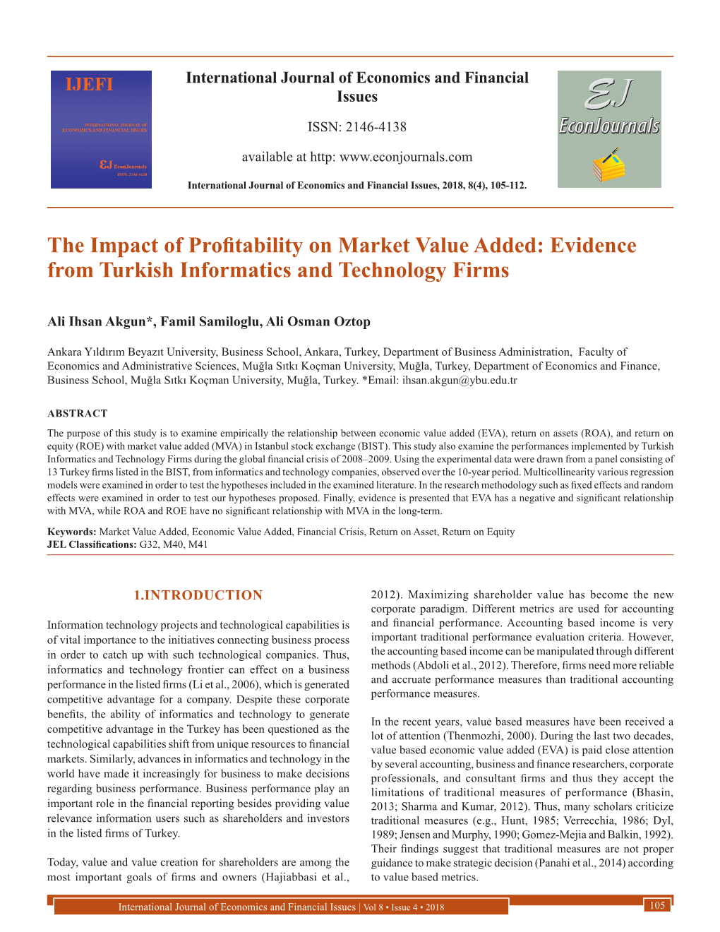 The Impact of Profitability on Market Value Added: Evidence from Turkish Informatics and Technology Firms