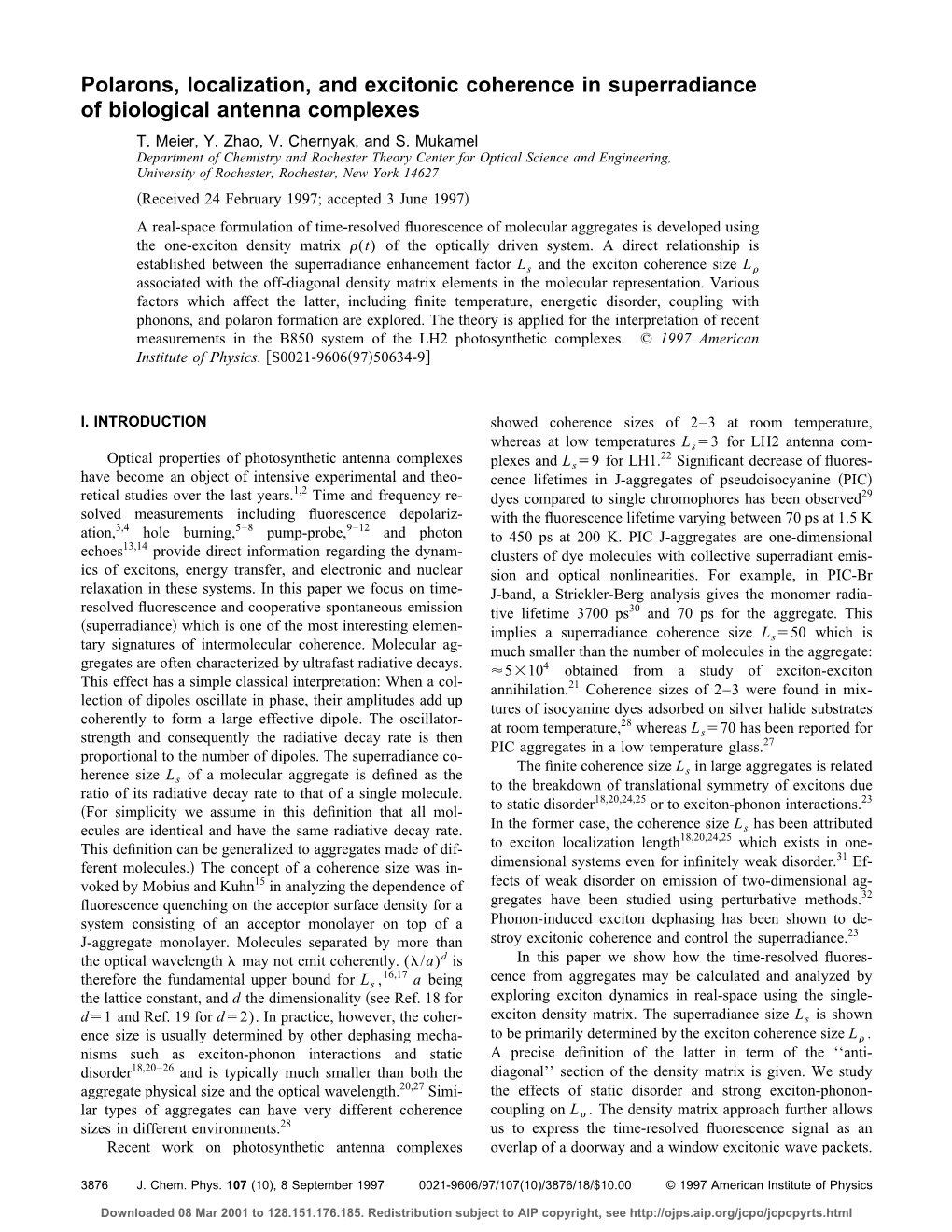 Polarons, Localization, and Excitonic Coherence in Superradiance of Biological Antenna Complexes T