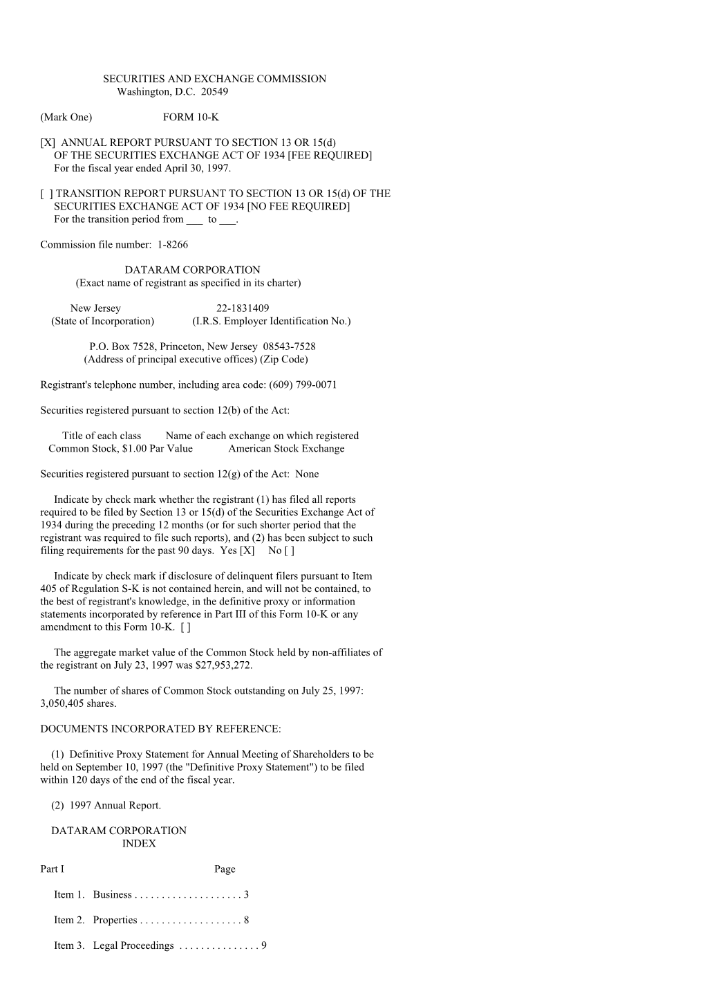 SECURITIES and EXCHANGE COMMISSION Washington, D.C. 20549 (Mark One) FORM 10-K [X] ANNUAL REPORT PURSUANT to SECTION 13 OR