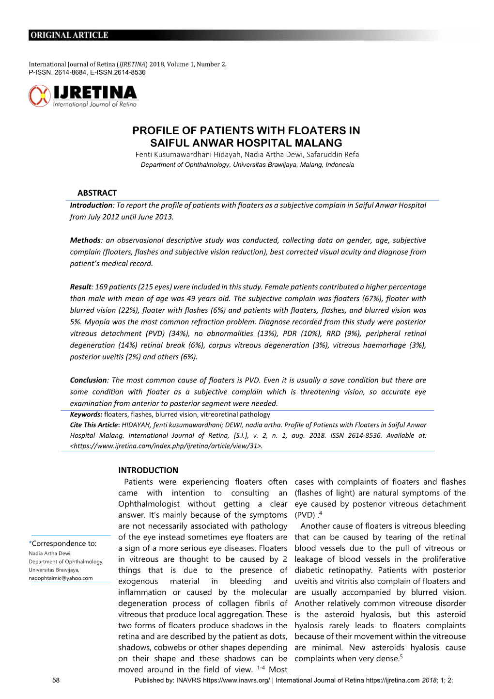 Profile of Patients with Floaters in Saiful Anwar Hospital Malang