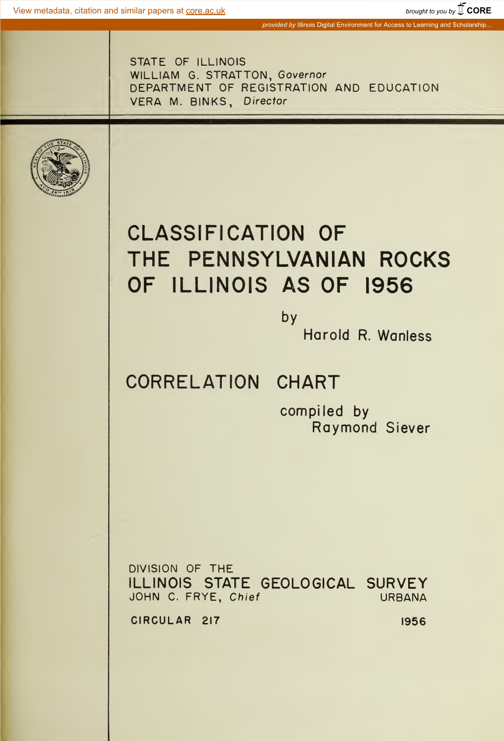 Classification of the Pennsylvanian Rocks of Illinois As of 1956