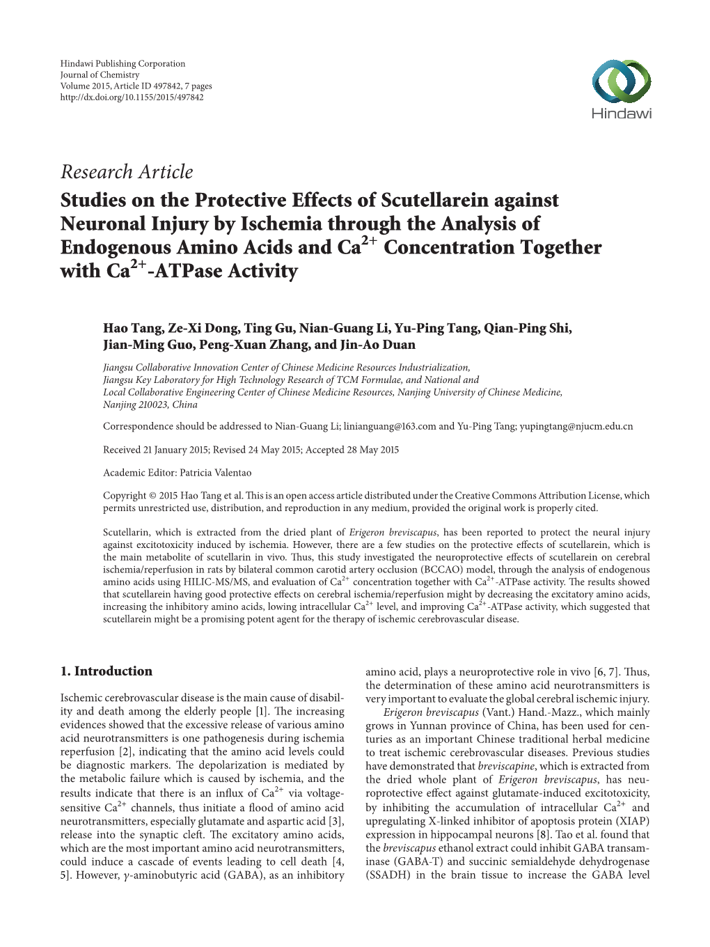 Studies on the Protective Effects of Scutellarein Against Neuronal Injury