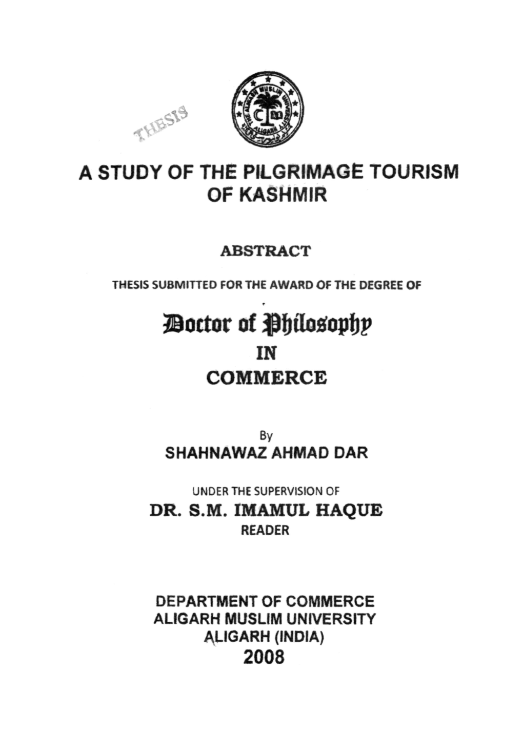 A Study of the Pilgrimage Tourism of Kashmir