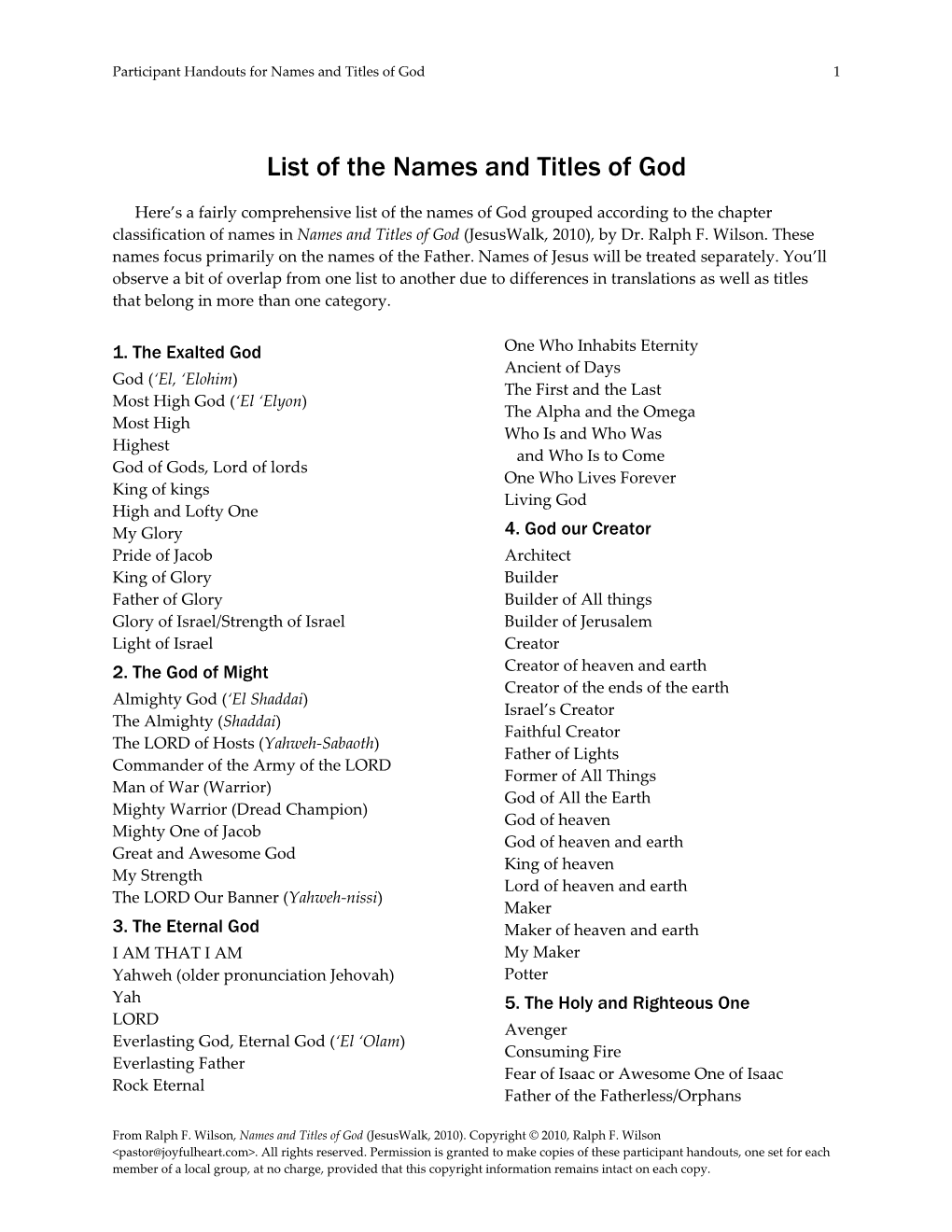 List of the Names and Titles of God