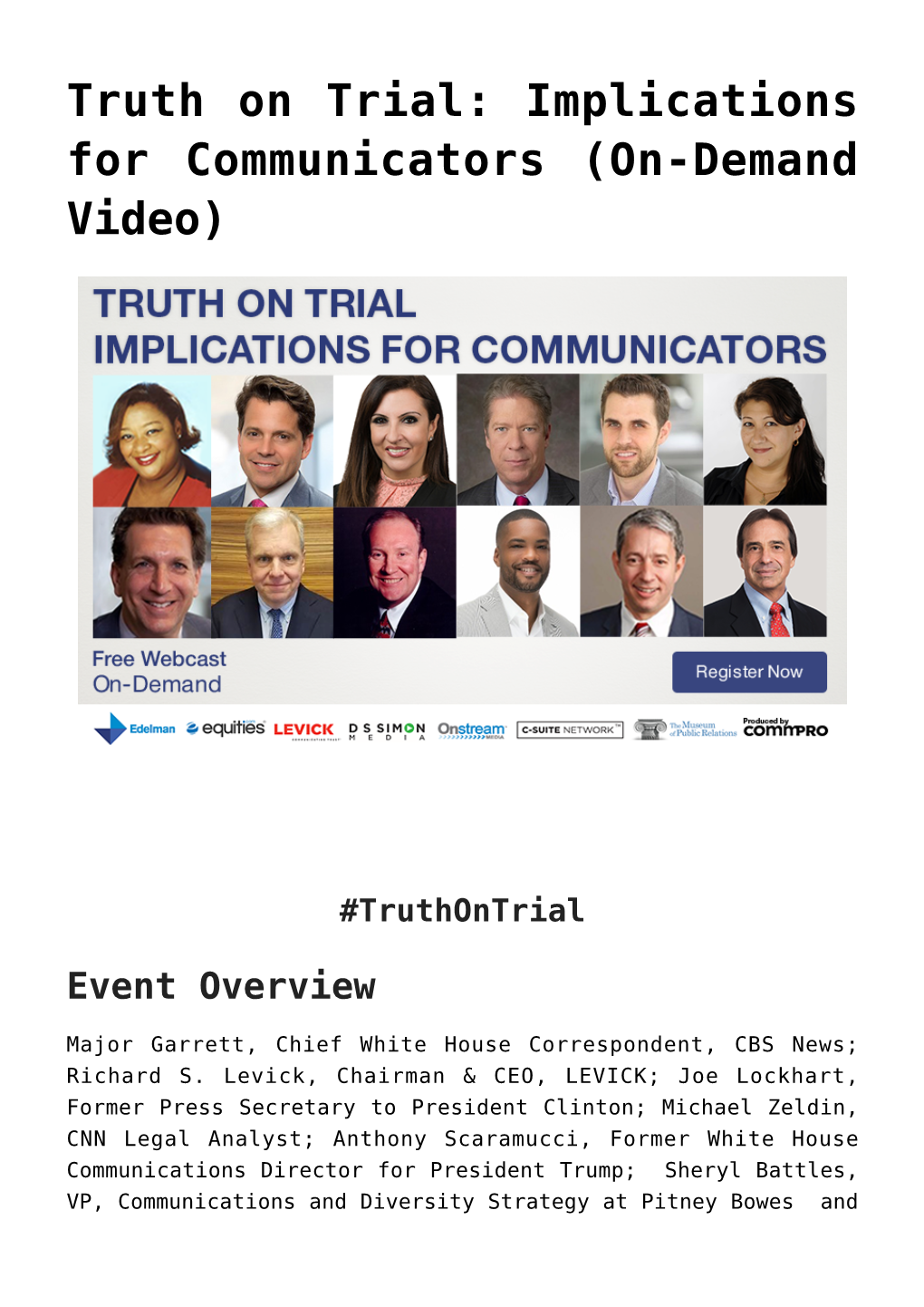 Truth on Trial: Implications for Communicators (On-Demand Video)