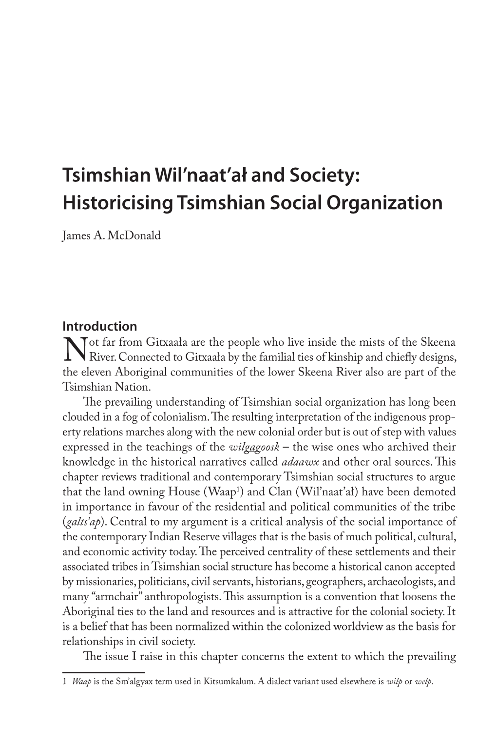 Tsimshian Wil'naat'ał and Society