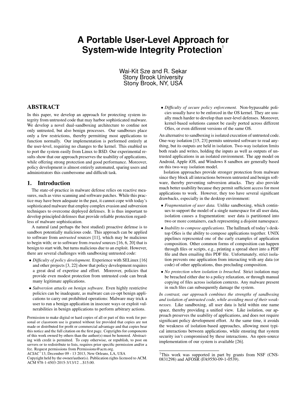 A Portable User-Level Approach for System-Wide Integrity Protection†
