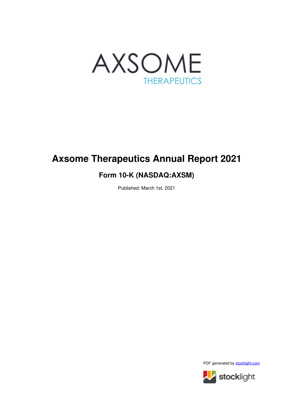 Axsome Therapeutics Annual Report 2021