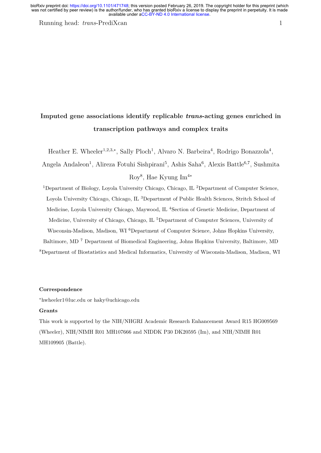 Imputed Gene Associations Identify Replicable Trans-Acting Genes Enriched in Transcription Pathways and Complex Traits