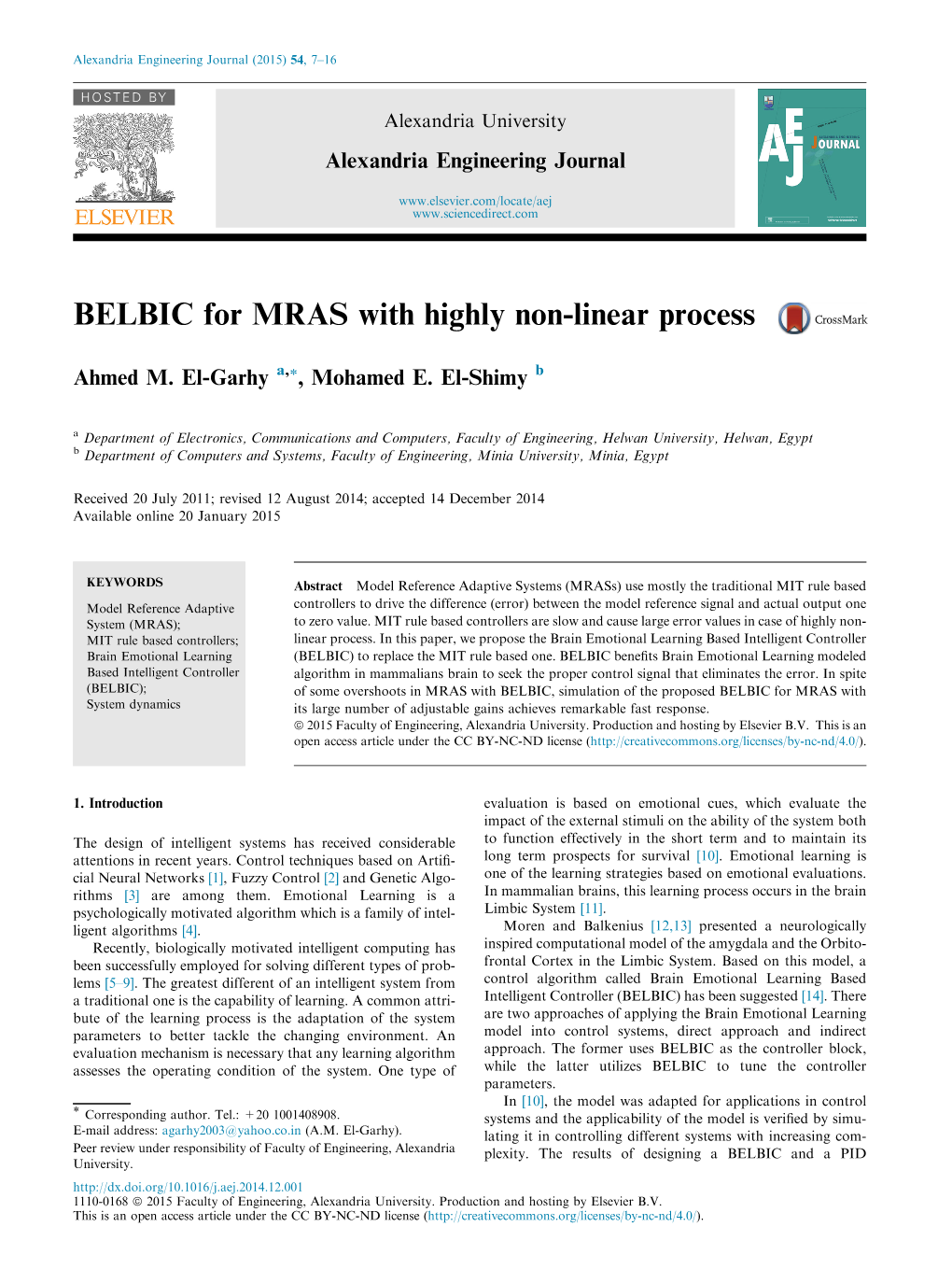 BELBIC for MRAS with Highly Non-Linear Process