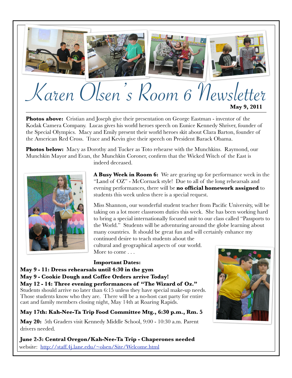 Karen Olsen's Room 6 Newsletter