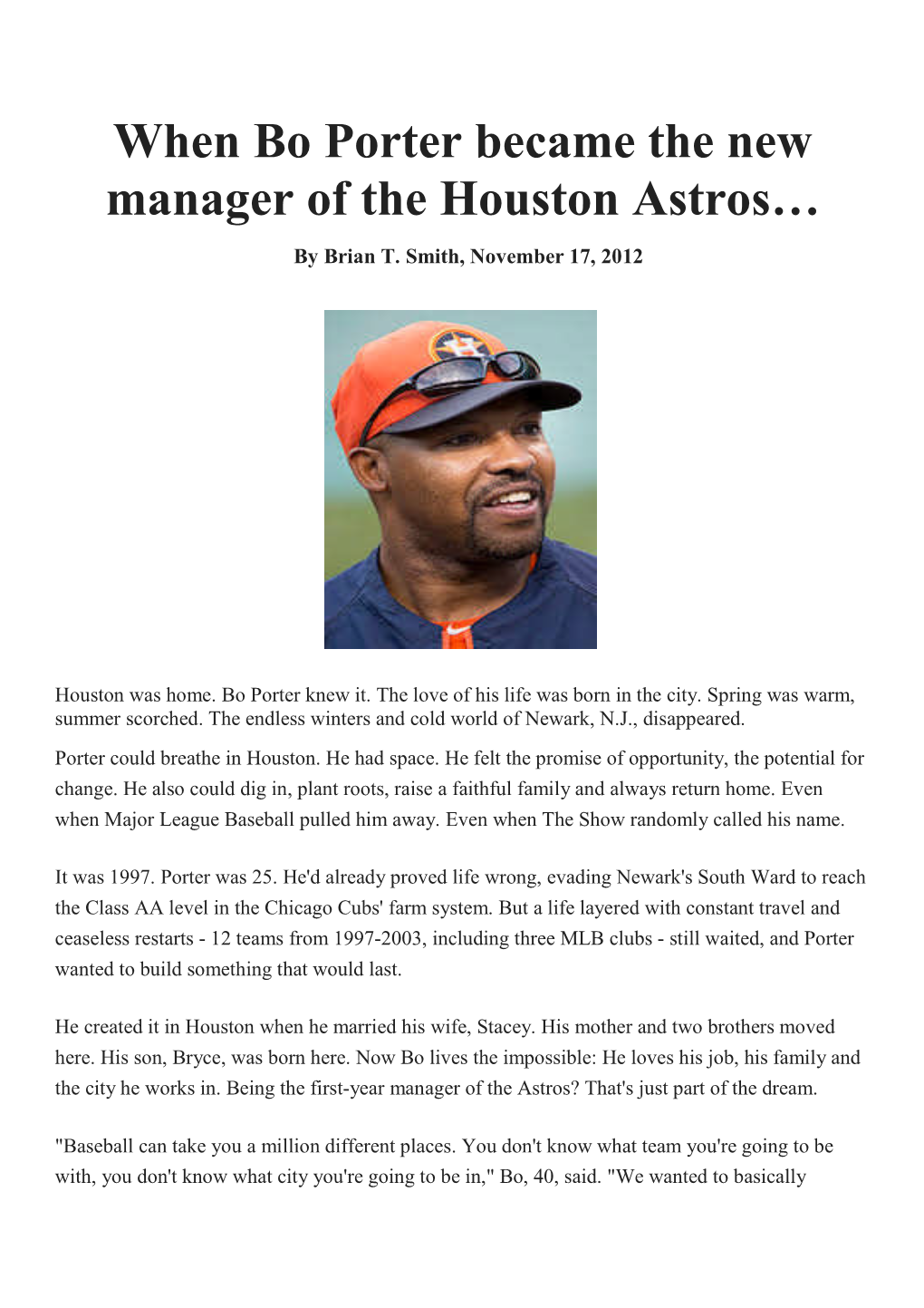 When Bo Porter Became the New Manager of the Houston Astros… by Brian T