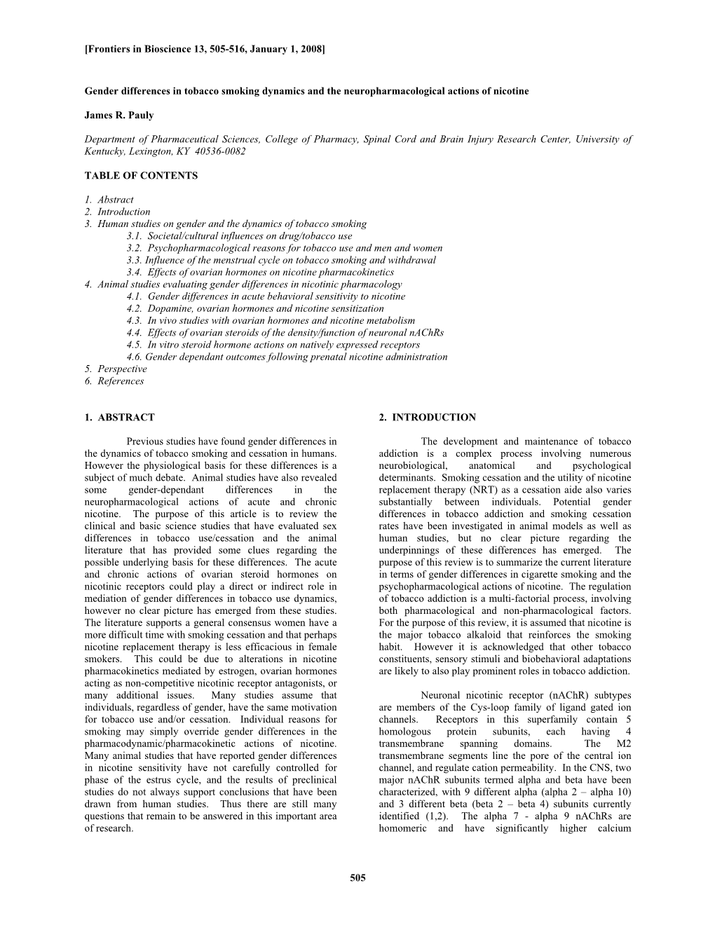 505 Gender Differences in Tobacco Smoking Dynamics and The