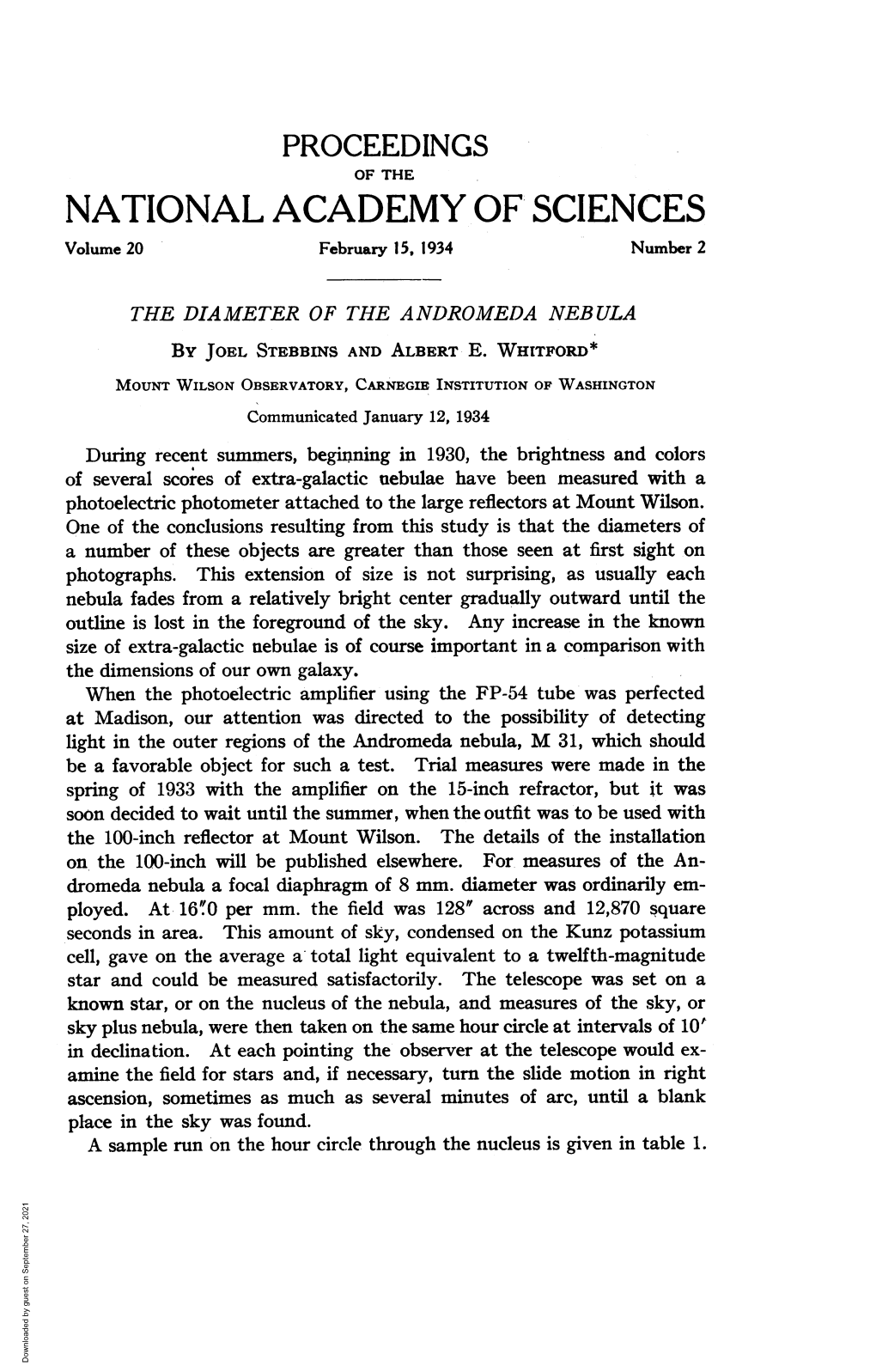NATIONAL ACADEMY of SCIENCES Volume 20 February 15, 1934 Number 2