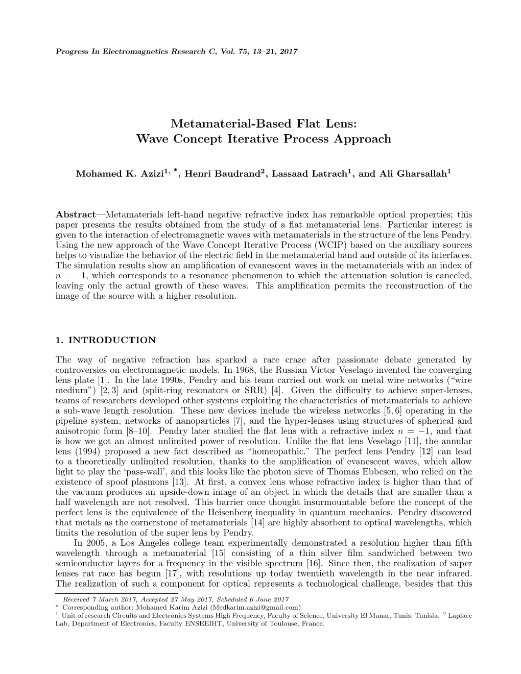 Metamaterial-Based Flat Lens: Wave Concept Iterative Process Approach