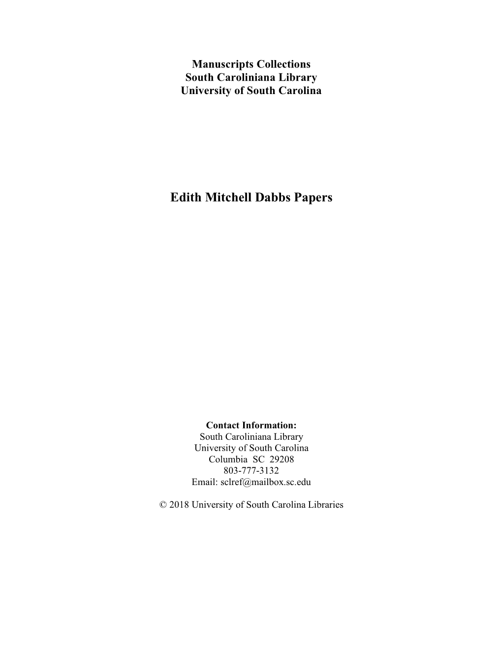 Edith Mitchell Dabbs Papers