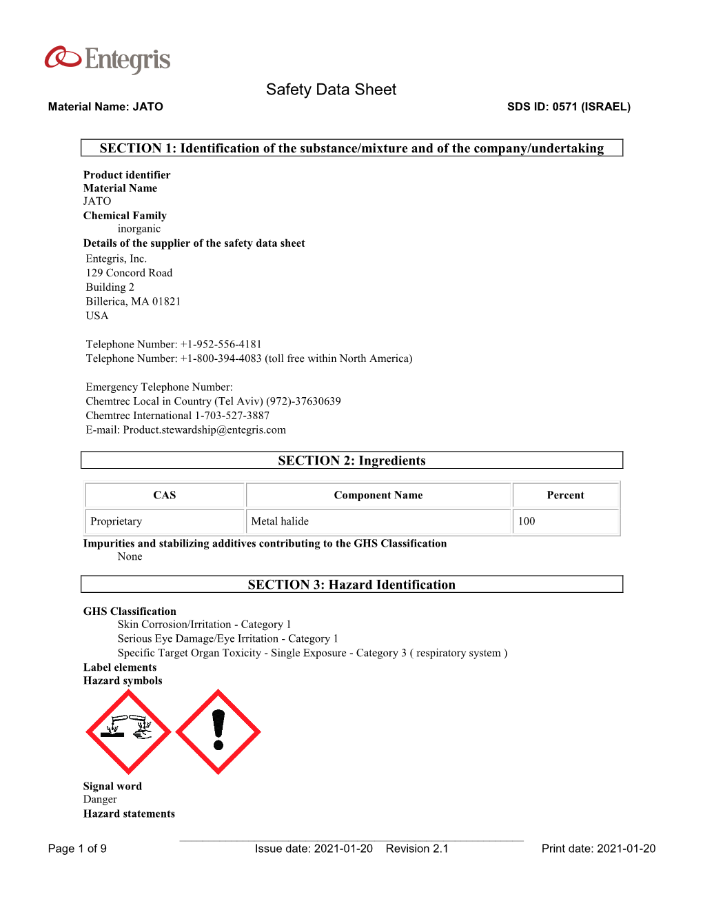 Safety Data Sheet Material Name: JATO SDS ID: 0571 (ISRAEL)