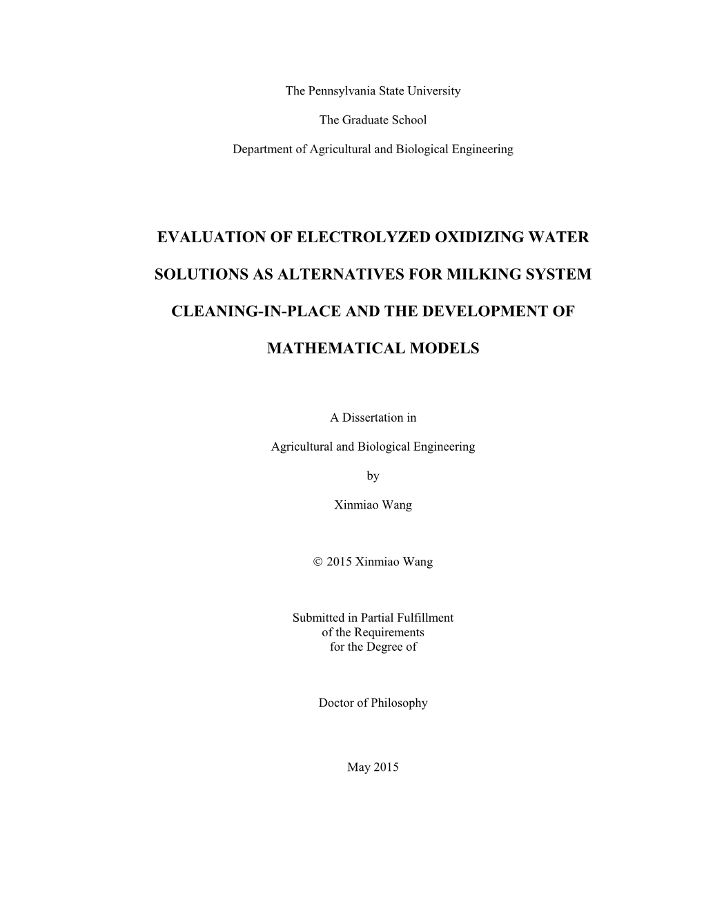 Evaluation of Electrolyzed Oxidizing Water Solutions