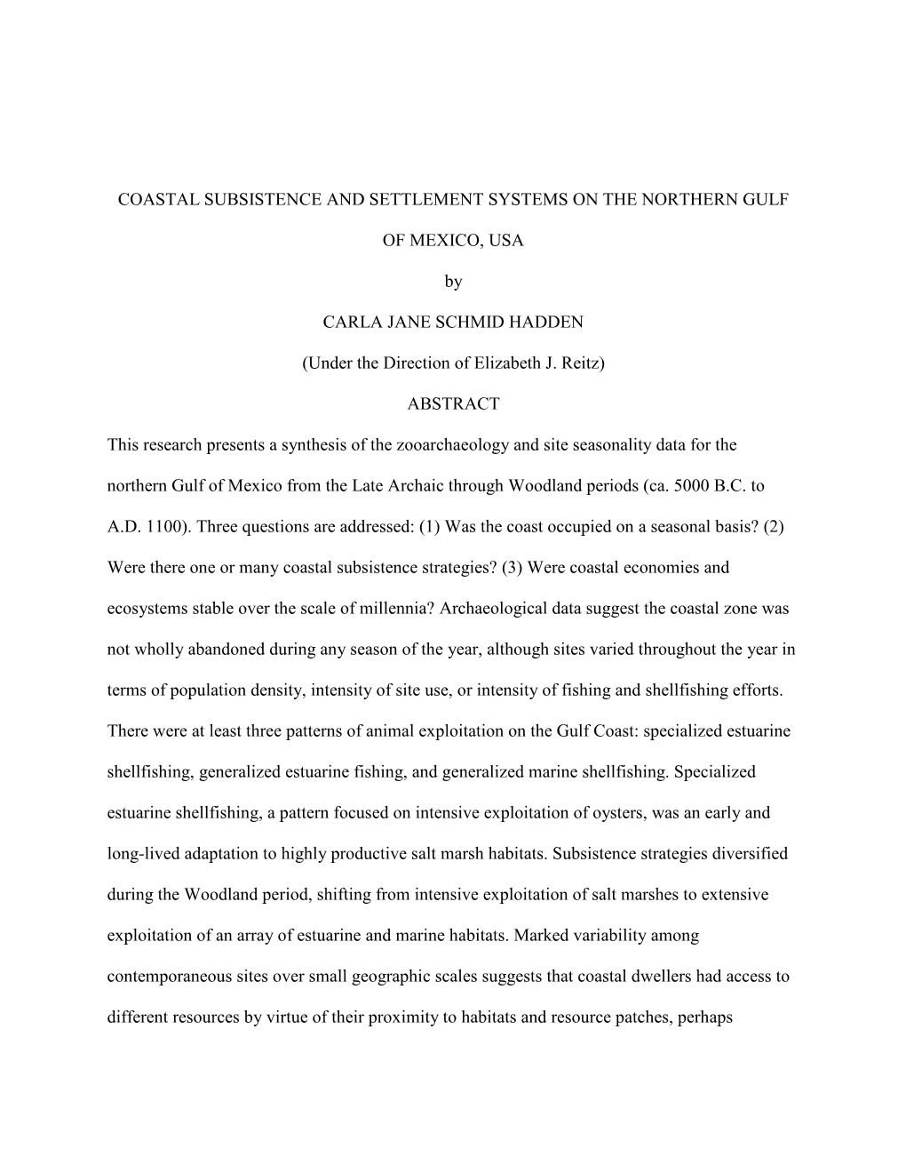 Coastal Subsistence and Settlement Systems on the Northern Gulf