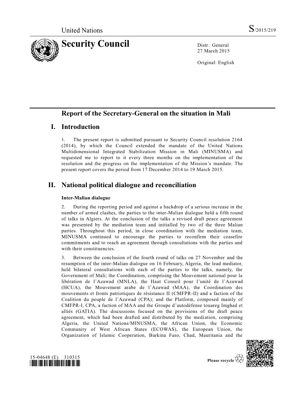 Security Council Distr.: General 27 March 2015