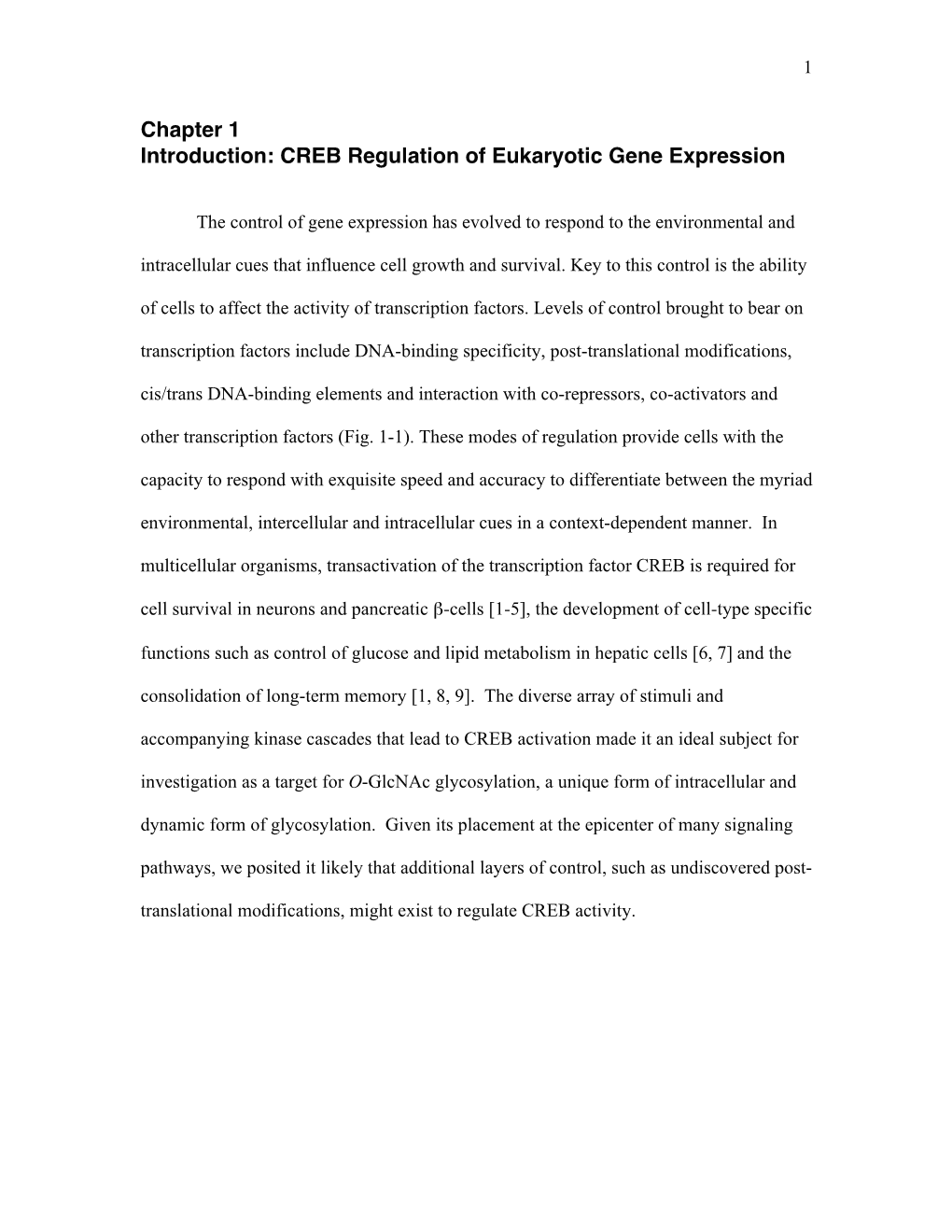 Chapter 1 Introduction: CREB Regulation of Eukaryotic Gene Expression