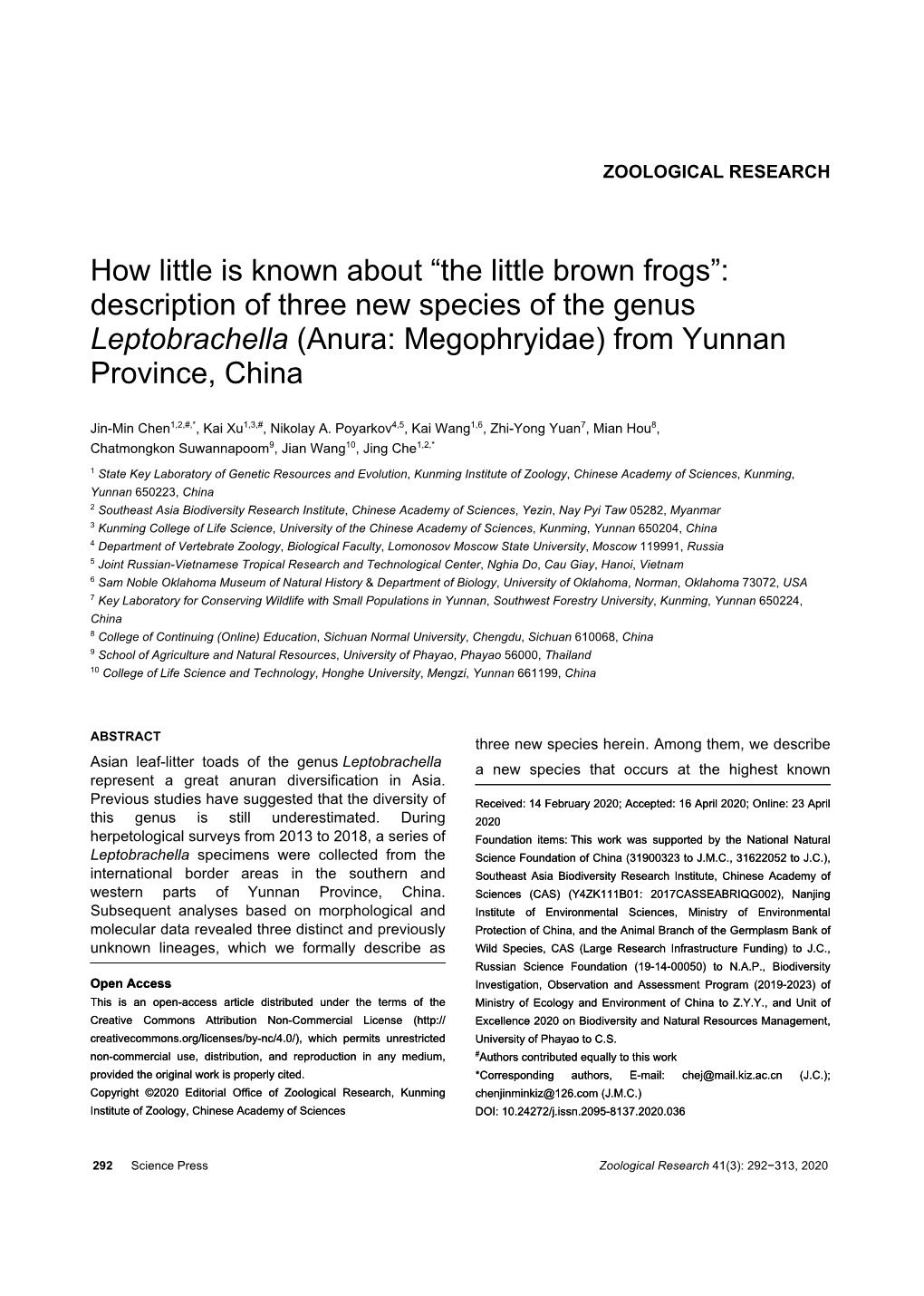 “The Little Brown Frogs”: Description of Three New Species of the Genus Leptobrachella (Anura: Megophryidae) from Yunnan Province, China