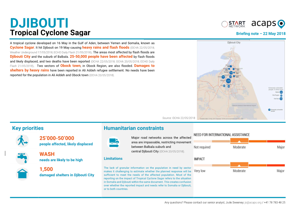 DJIBOUTI Briefing Note – 22 May 2018 Tropical Cyclone Sagar