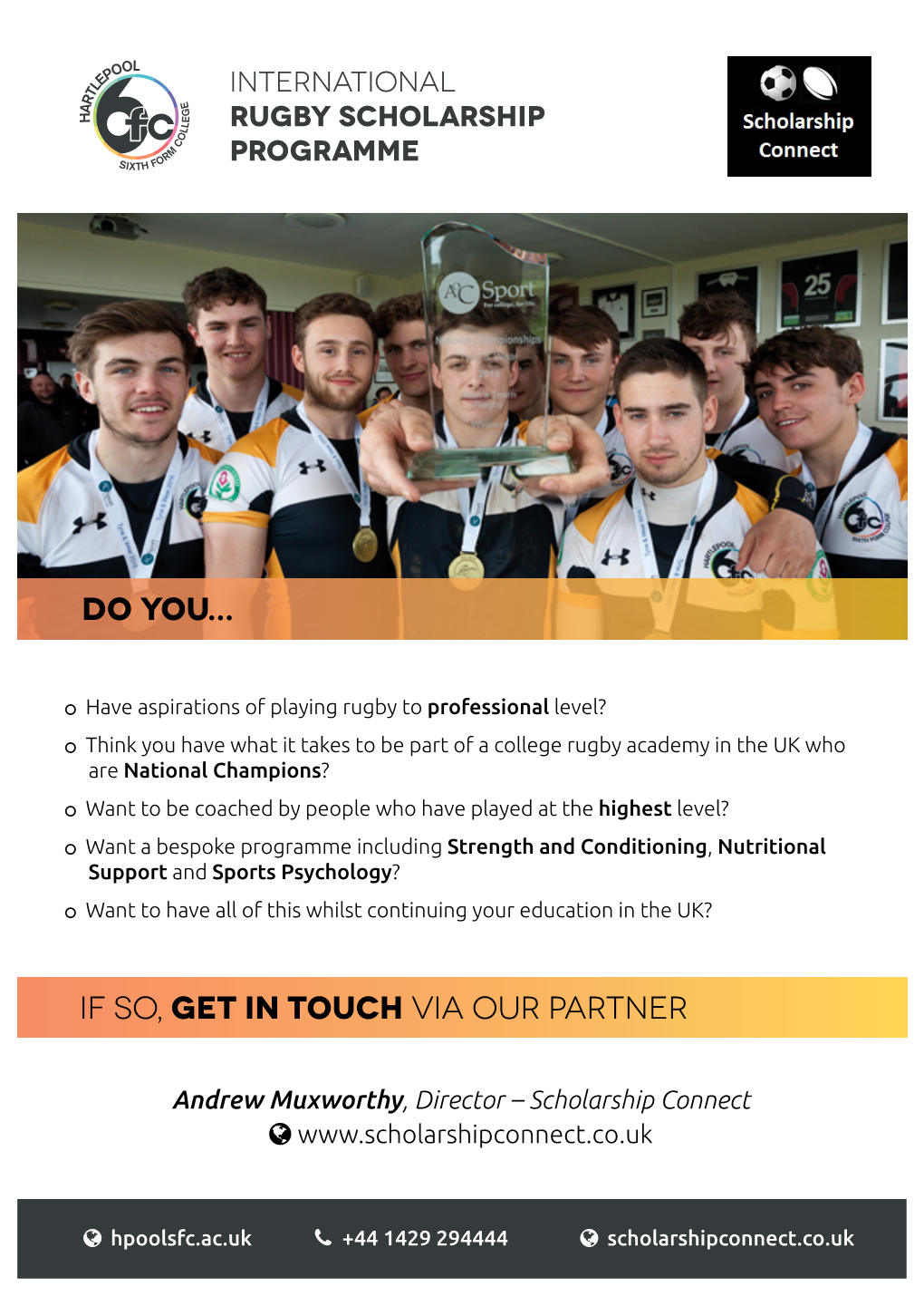 International Rugby Scholarship Leaflet Three Pages