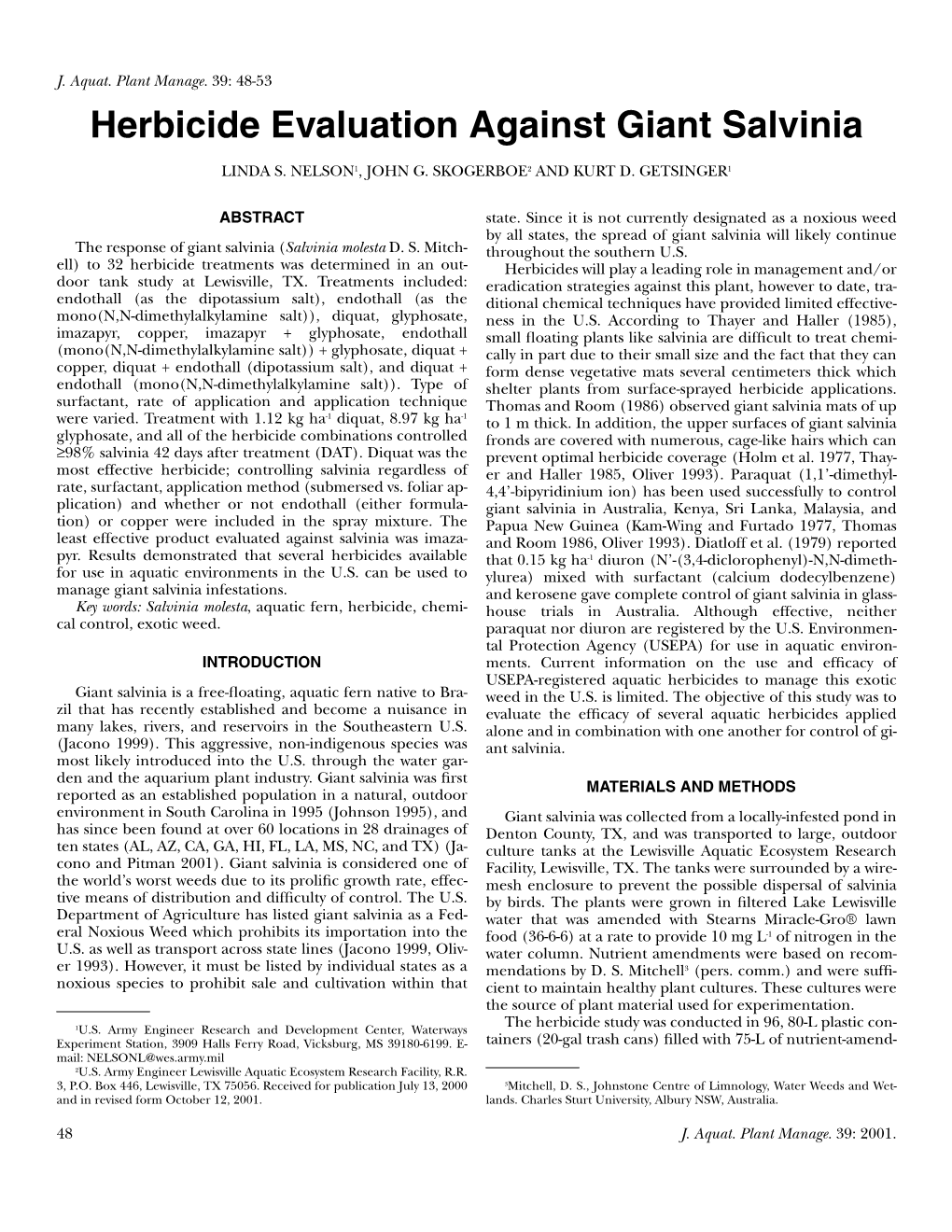 Herbicide Evaluation Against Giant Salvinia