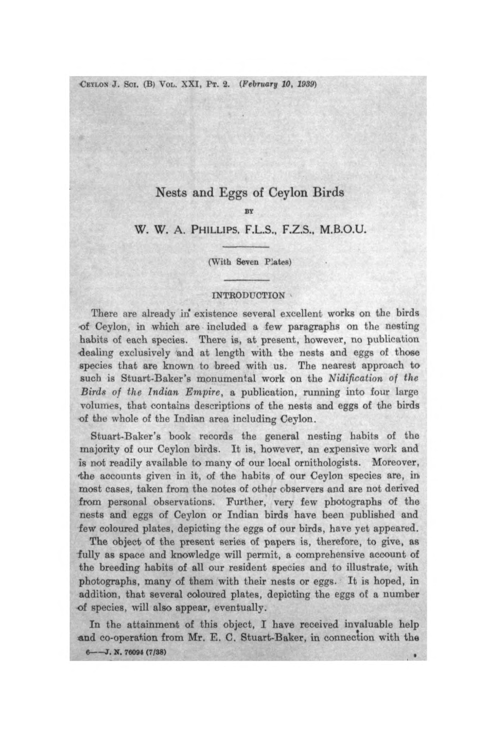 Nests and Eggs of Ceylon Birds