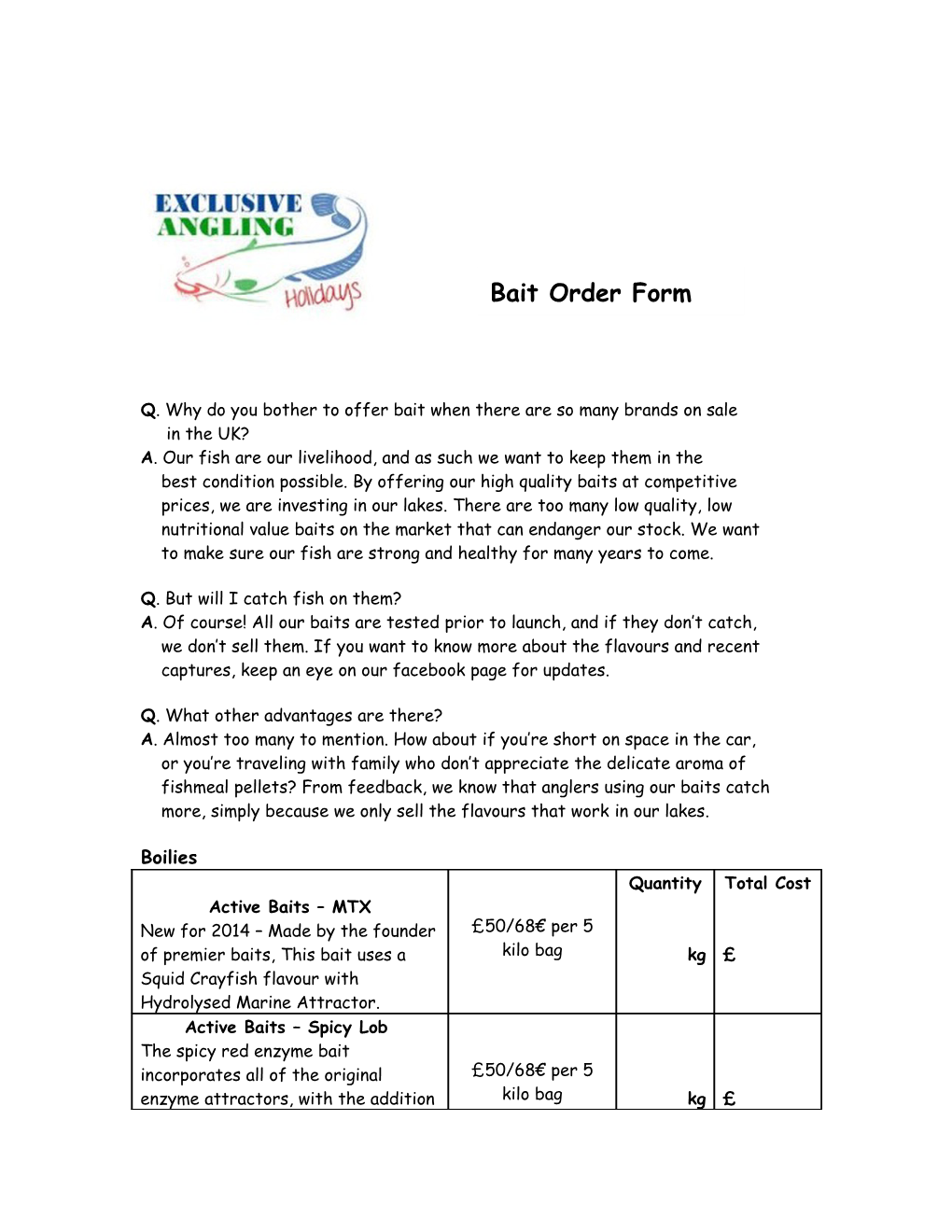 Bait Order Form