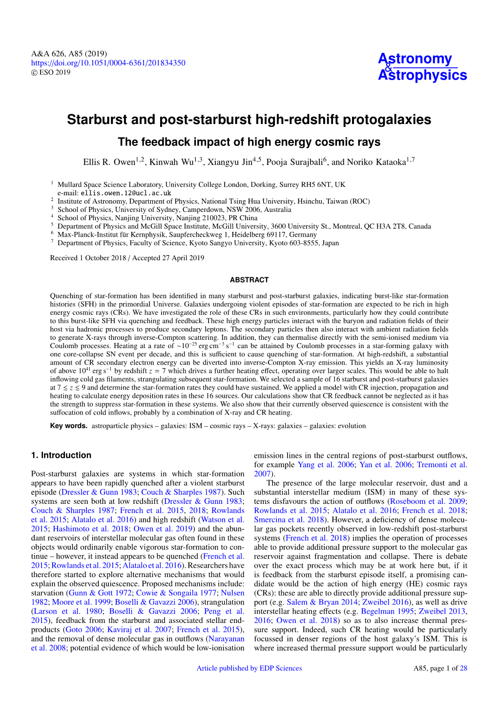 Starburst and Post-Starburst High-Redshift Protogalaxies the Feedback Impact of High Energy Cosmic Rays