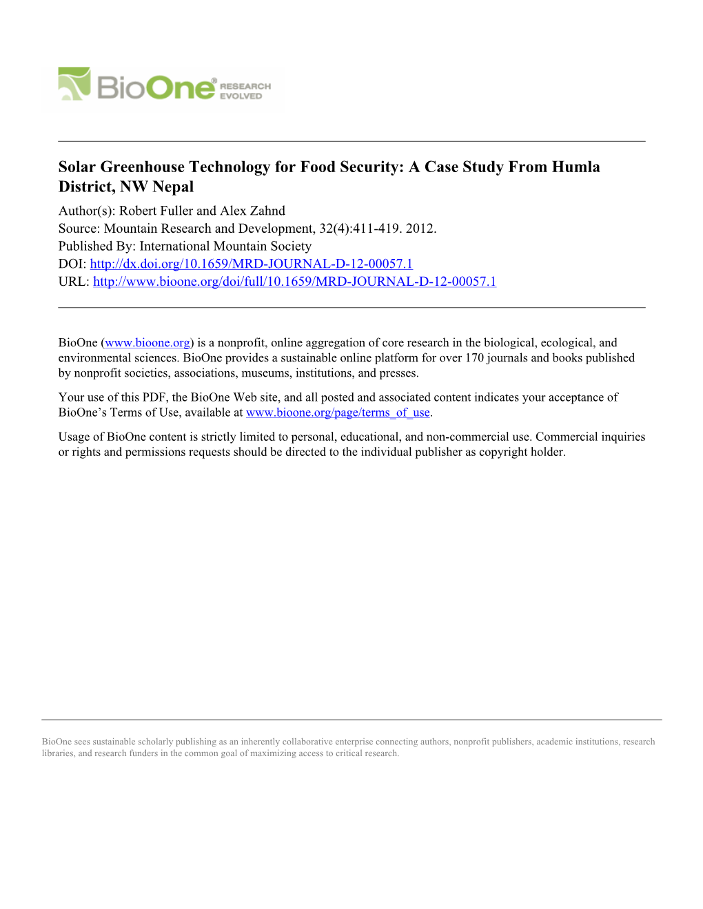 Solar Greenhouse Technology for Food Security: a Case Study From