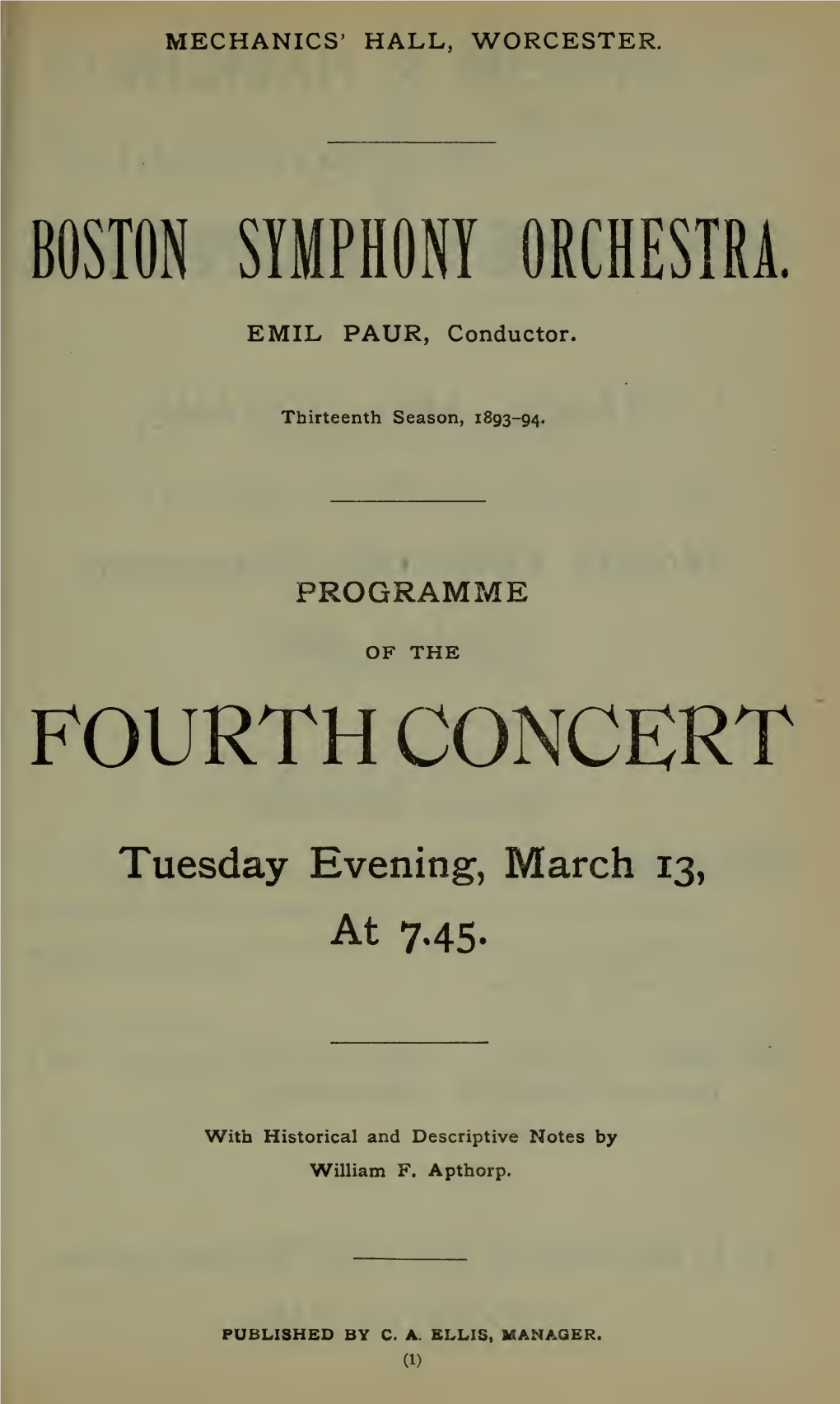 Boston Symphony Orchestra Concert Programs, Season 13, 1893-1894