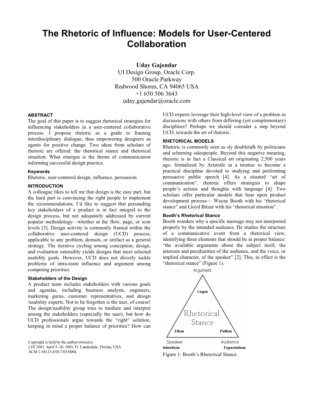 The Rhetoric of Influence: Models for User-Centered Collaboration