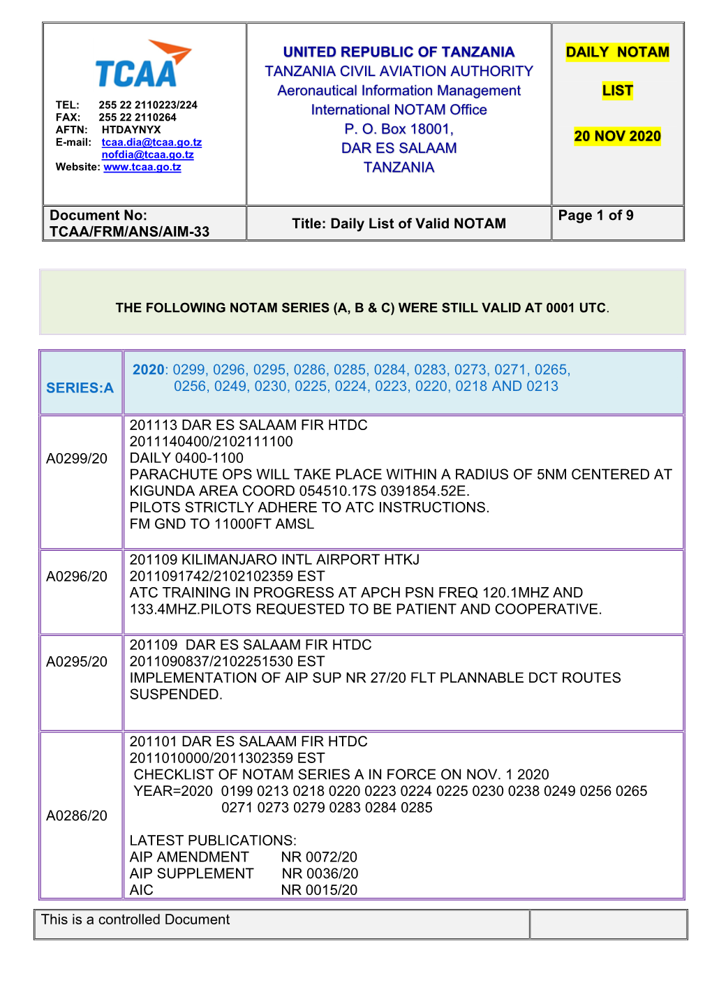 Aeronautical Information Promulgation Advice Form