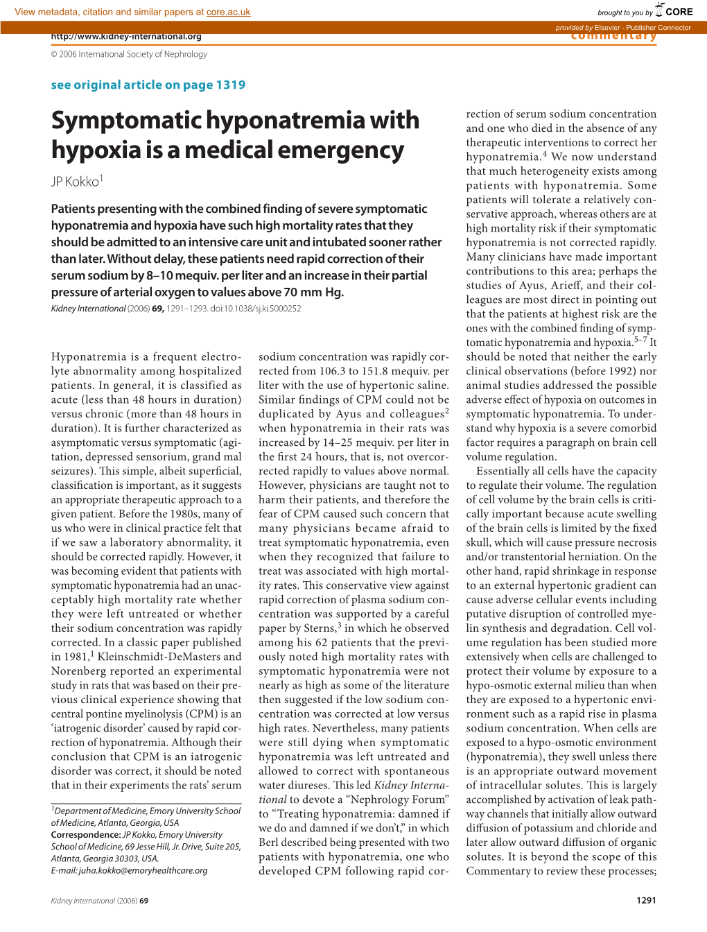 Symptomatic Hyponatremia with Hypoxia Is a Medical Emergency