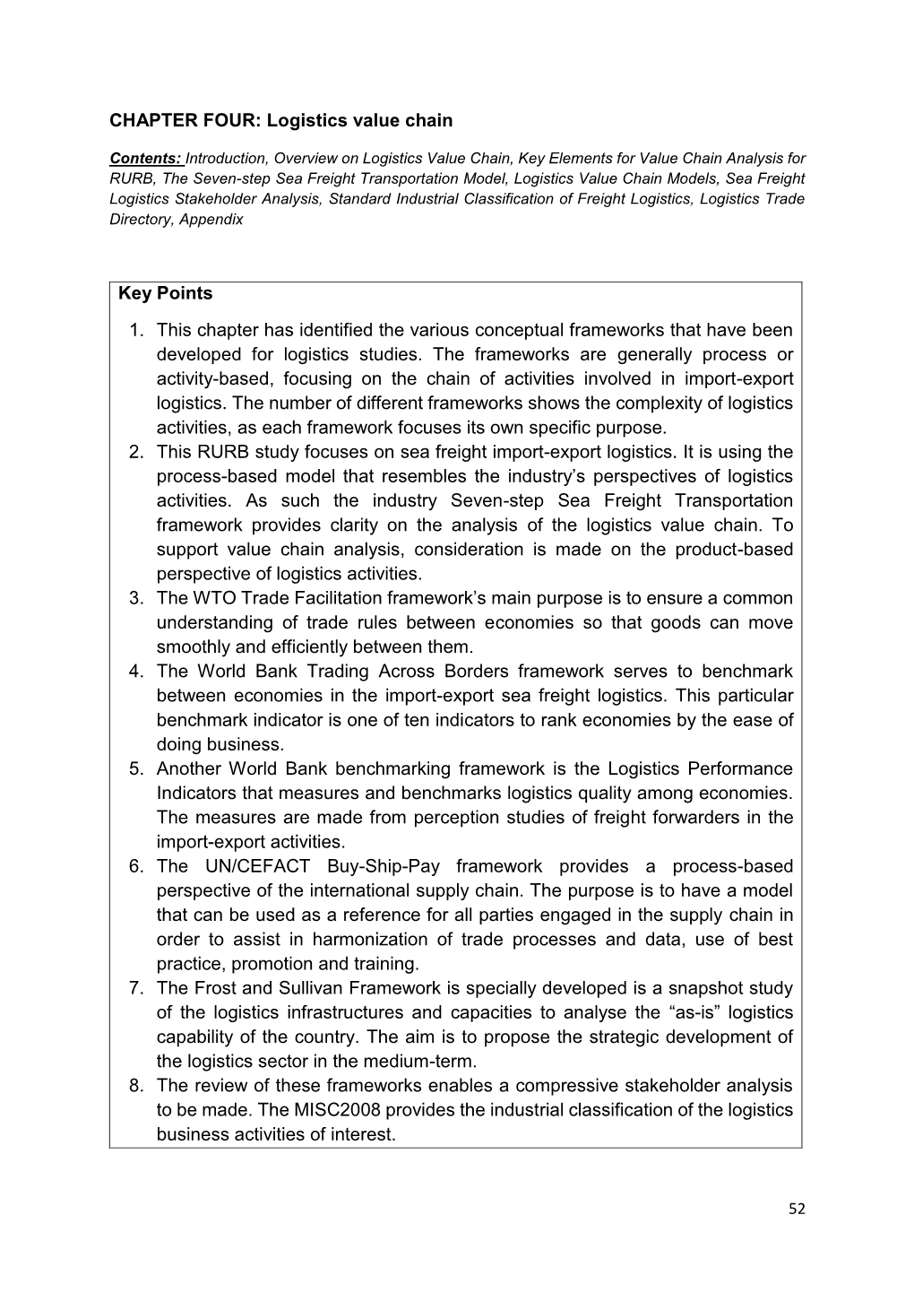 Logistics Value Chain Key Points 1. This Chapter Has Identified