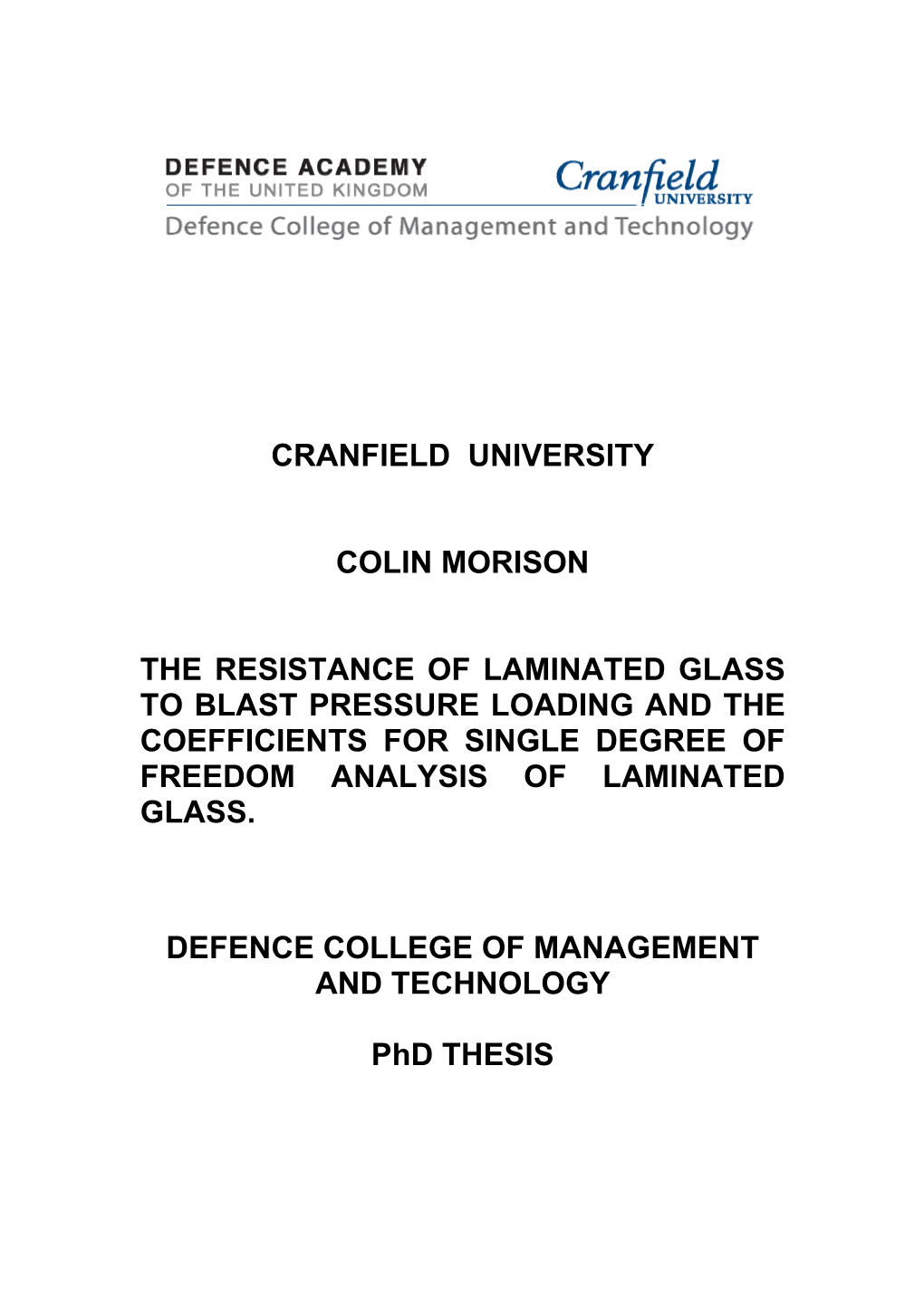 Cranfield University Colin Morison the Resistance Of