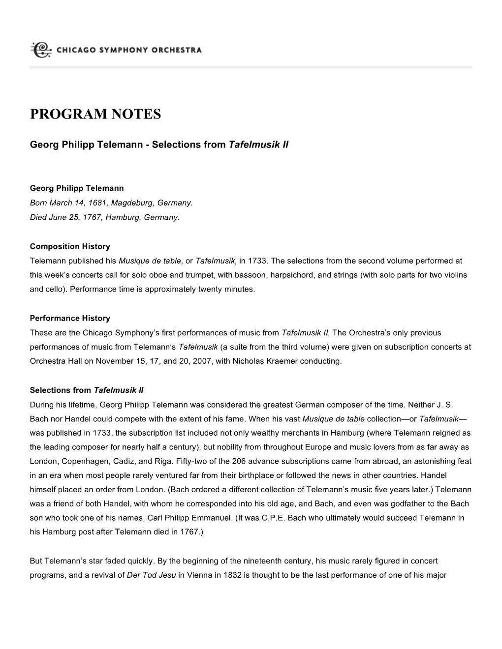 Program Notes