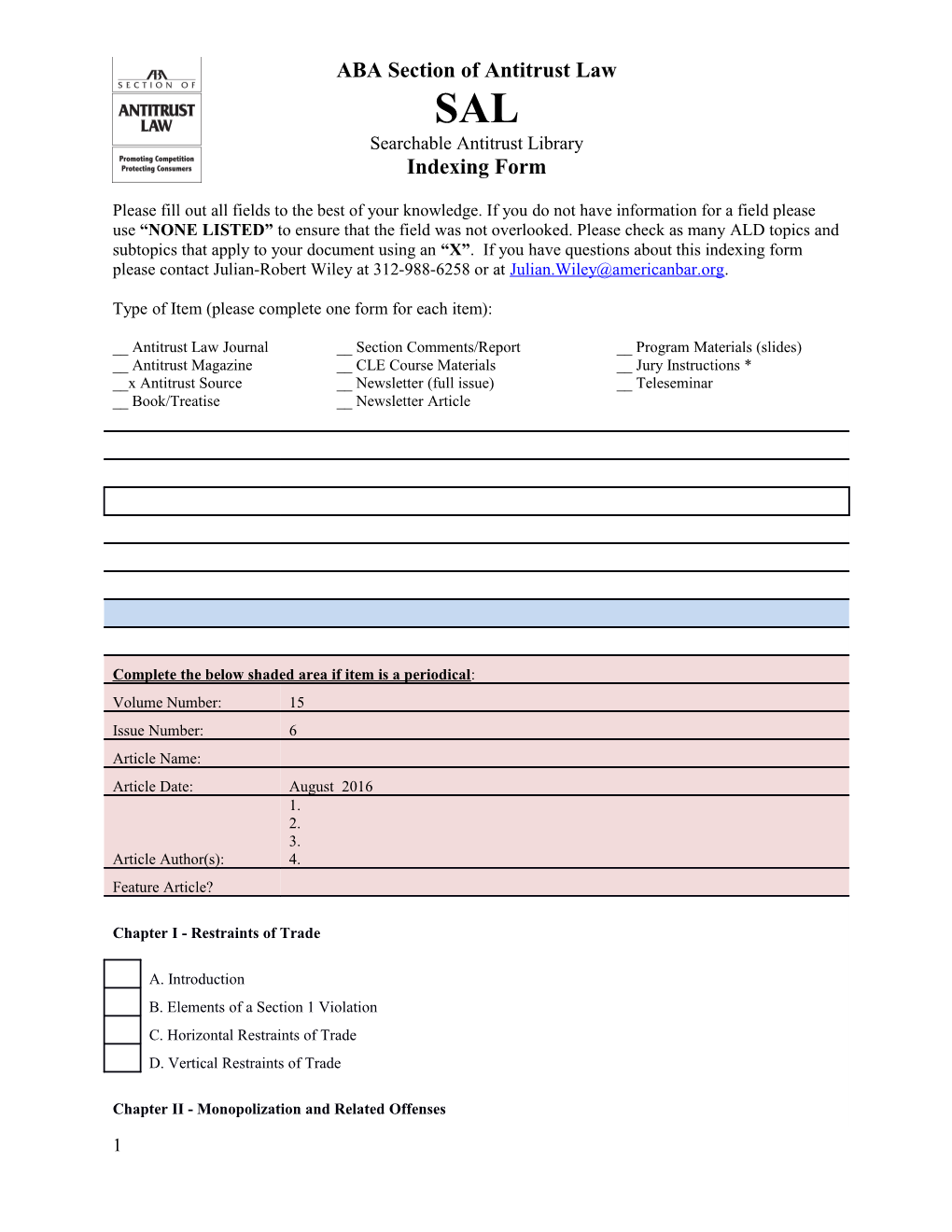 Index Form: Committee Periodical Article