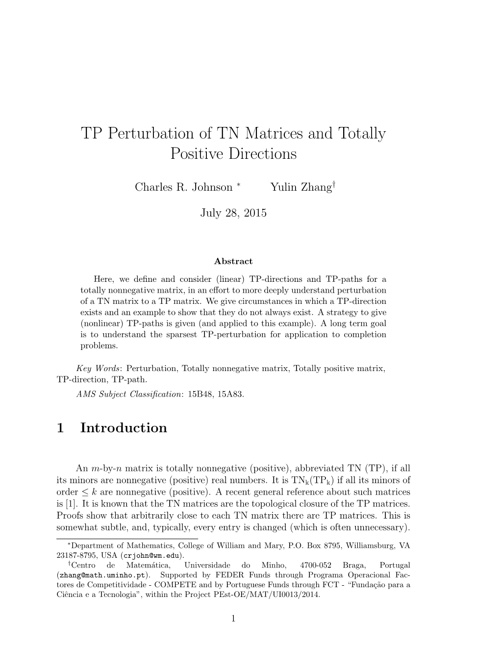 TP Perturbation of TN Matrices and Totally Positive Directions